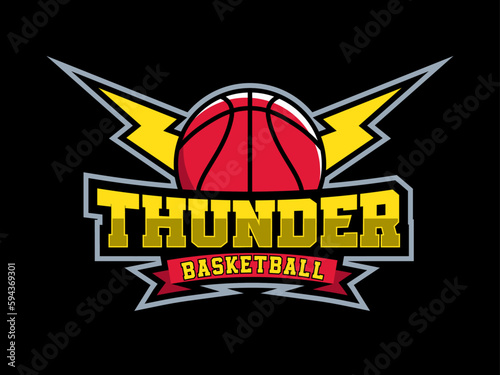 Thunder basketball team sports logo vector template, brand identity, sports, basketball emblem design 