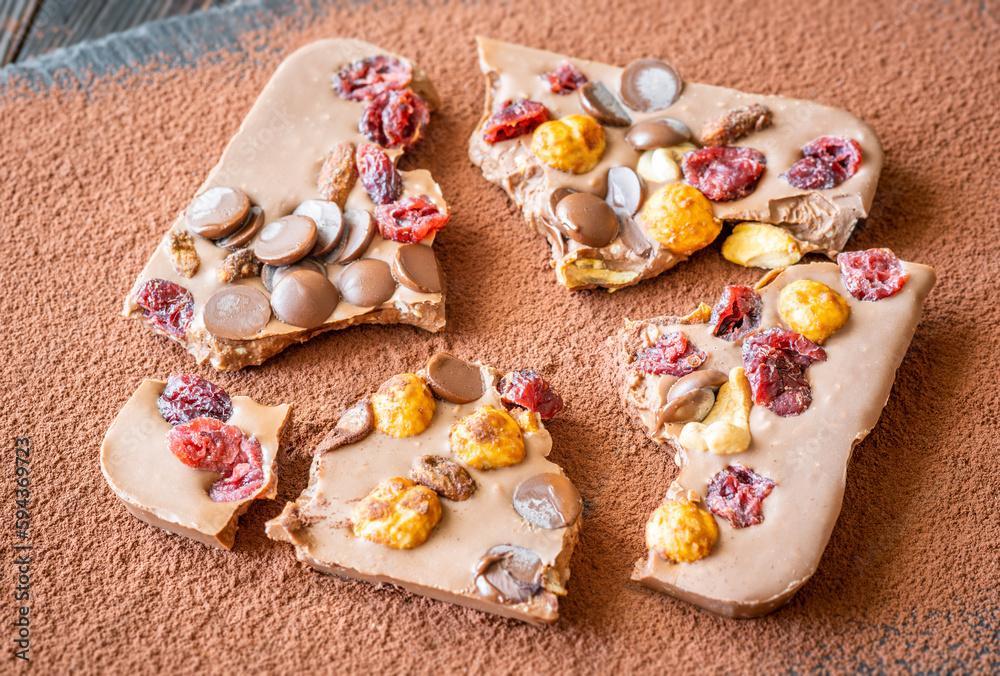 Chocolate bar with nuts and fruits Chocolate bar with nuts and fruits