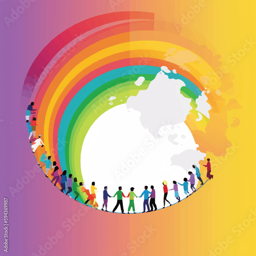 Rainbow earth with colorful people, lgbti concept.