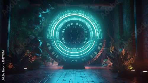 A Circle Blue Neon Magic Portal in a futuristic style  by night  cosmos  Edited generative AI