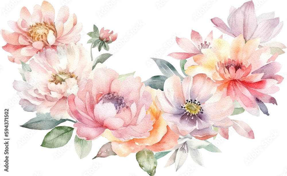 Watercolour flower border illustration created with Generative AI technology Watercolour flower border illustration created with Generative AI technology