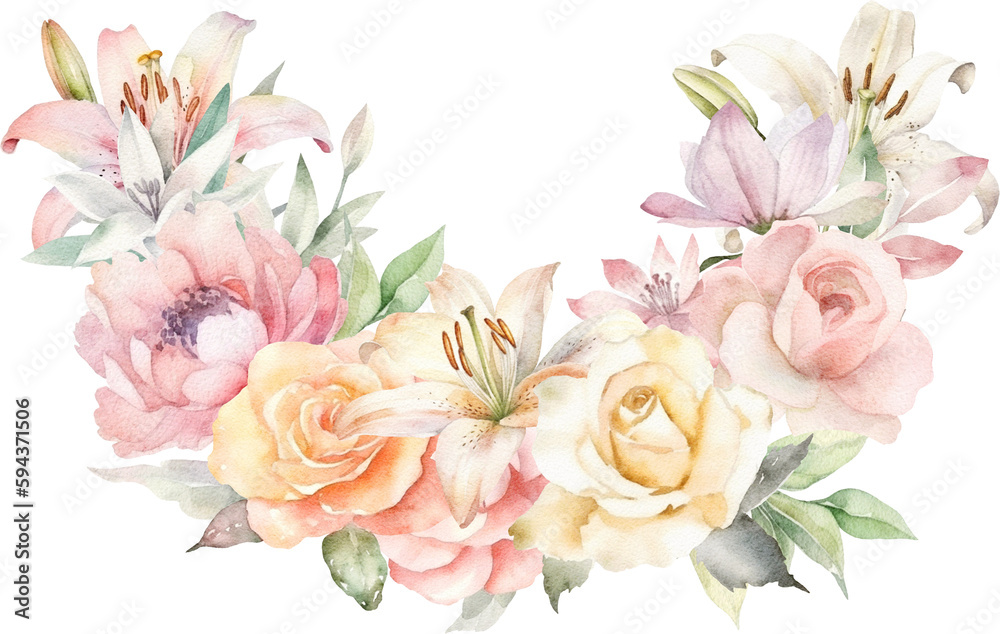 Watercolour flower border illustration created with Generative AI technology