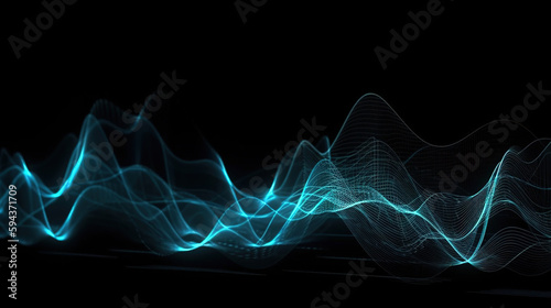 Technology digital blue wave lines on black backdrop. Generative Ai