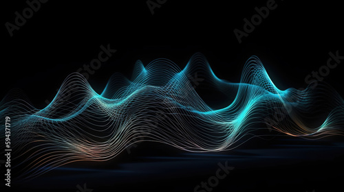 Technology digital blue wave lines on black backdrop. Generative Ai © MdMaruf