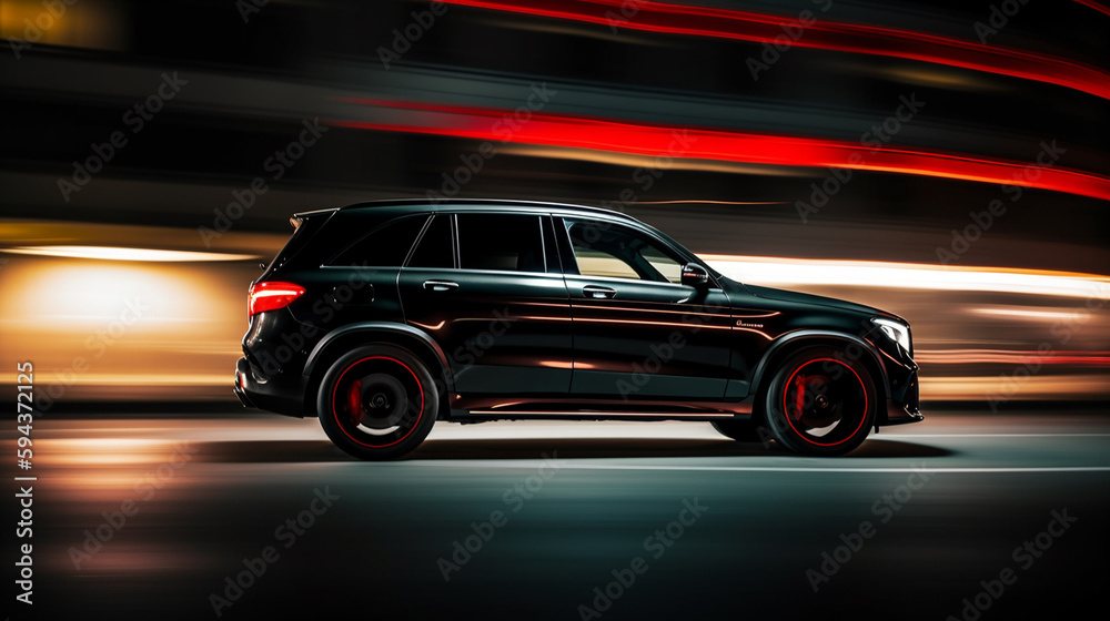 4x4 black sports car with a blurry background wallpaper Ai Generative