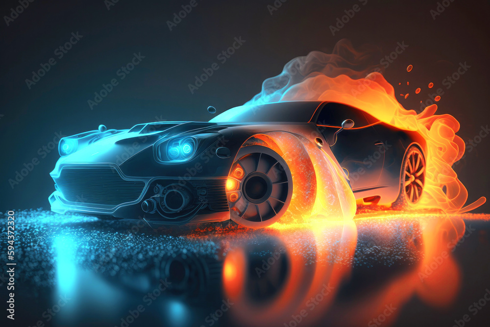 Futuristic car drift with fire created with Generative AI technology ...