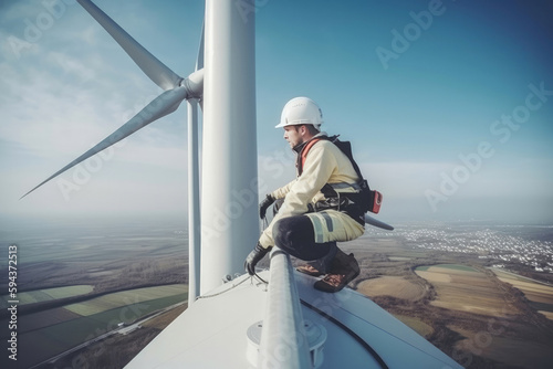 worker installing windmills. Generative AI