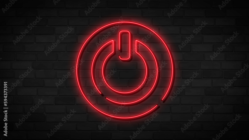 On Off switch, power button icon in neon style. Simple thin line ...