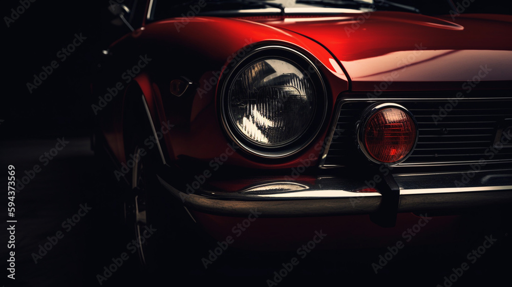 Fototapeta premium closeup of headlights on a vintage sport car wallpaper Ai Generative 