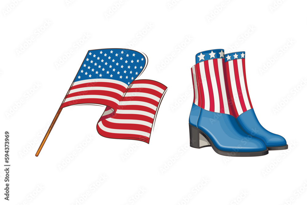Obraz premium 4th of July Patriotic Concept. Independence Day design element Flag and Cowboy Boots
