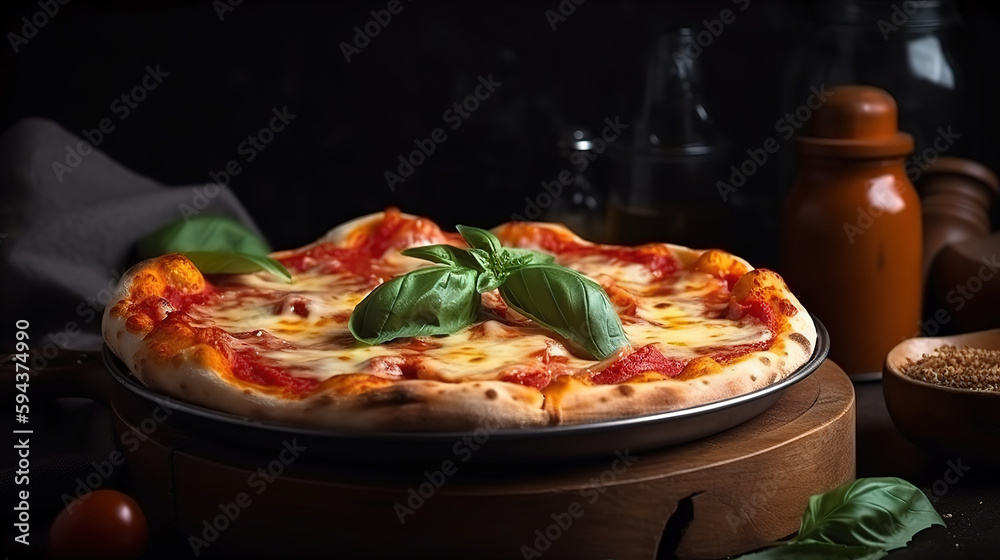 Homemade Neapolitan pizza Margherita with mozzarella cheese. Generative Ai