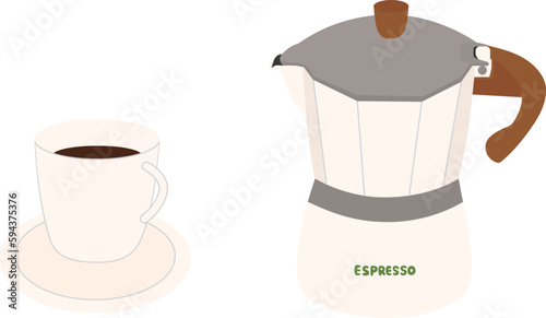 おしゃれなエスプレッソマシンとカップのセット（主線なし）