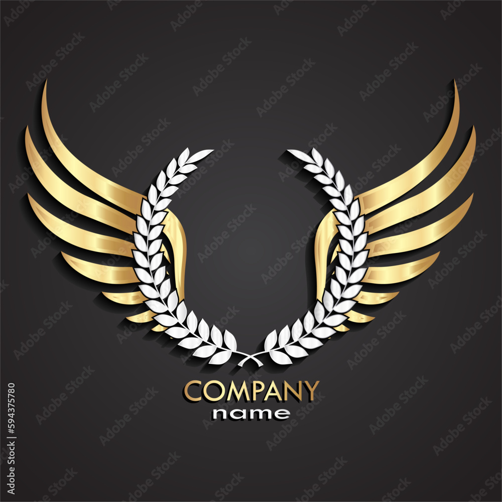 3d silver gold winged laurel wreath logo 3d silver gold winged laurel wreath logo