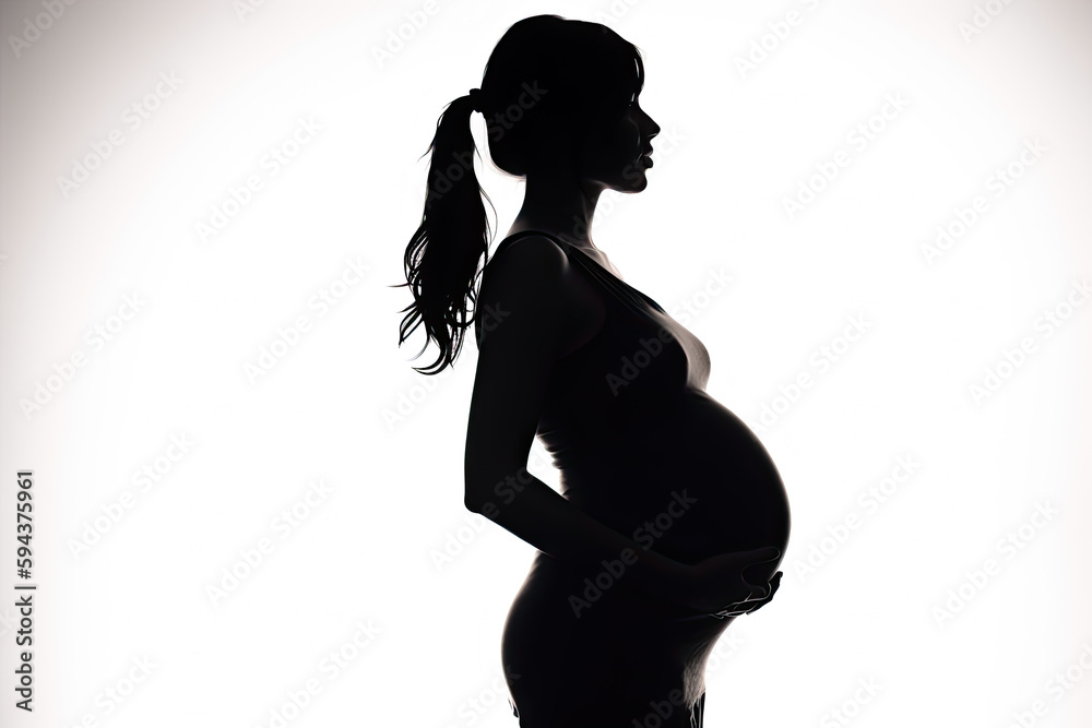 silhouette of a pregnant woman on a white background. Ai generative