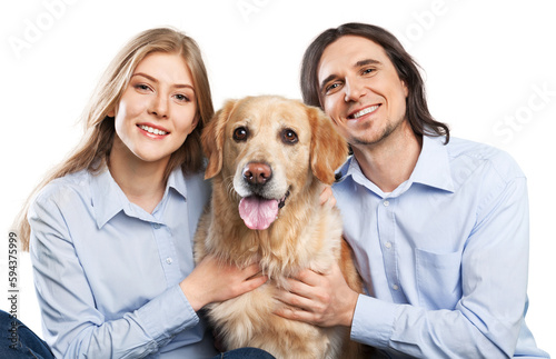 Young couple with dog isolated on white background © BillionPhotos.com
