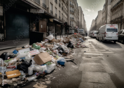 Hyper-Photorealistic Metropolitan Paris Garbage Strike, Massive Piles of Waste with Environmental Impact - Generative AI