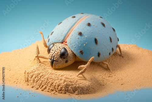 A close up of a bug on sand created with Generative AI technology