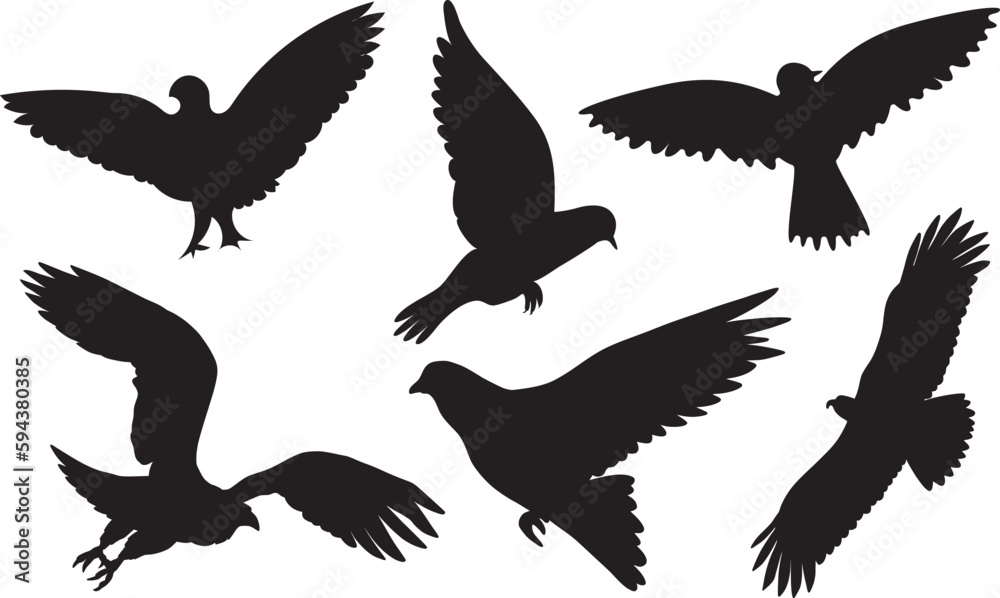 Obraz premium Bird silhouette Bundle,bird vector bundle,Flying Birds Silhouettes vector