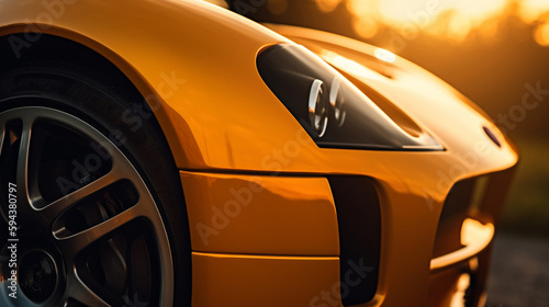 yellow supercar with the sun background wallpaper Ai Generative
