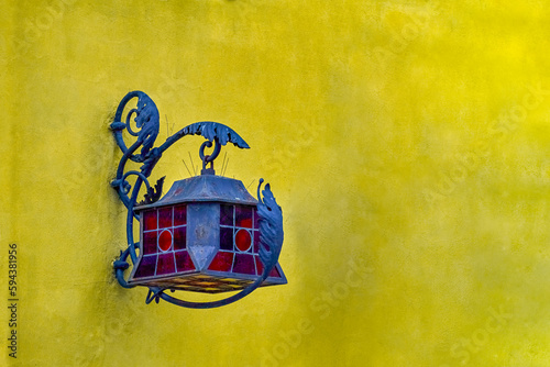 Vintage retro lantern in the old town of warsaw, poland