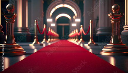 Red carpet and golden barrier. Generation AI