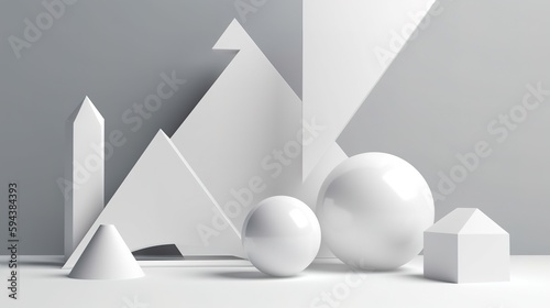 Simple white aesthetic 3d abstract geometric figures