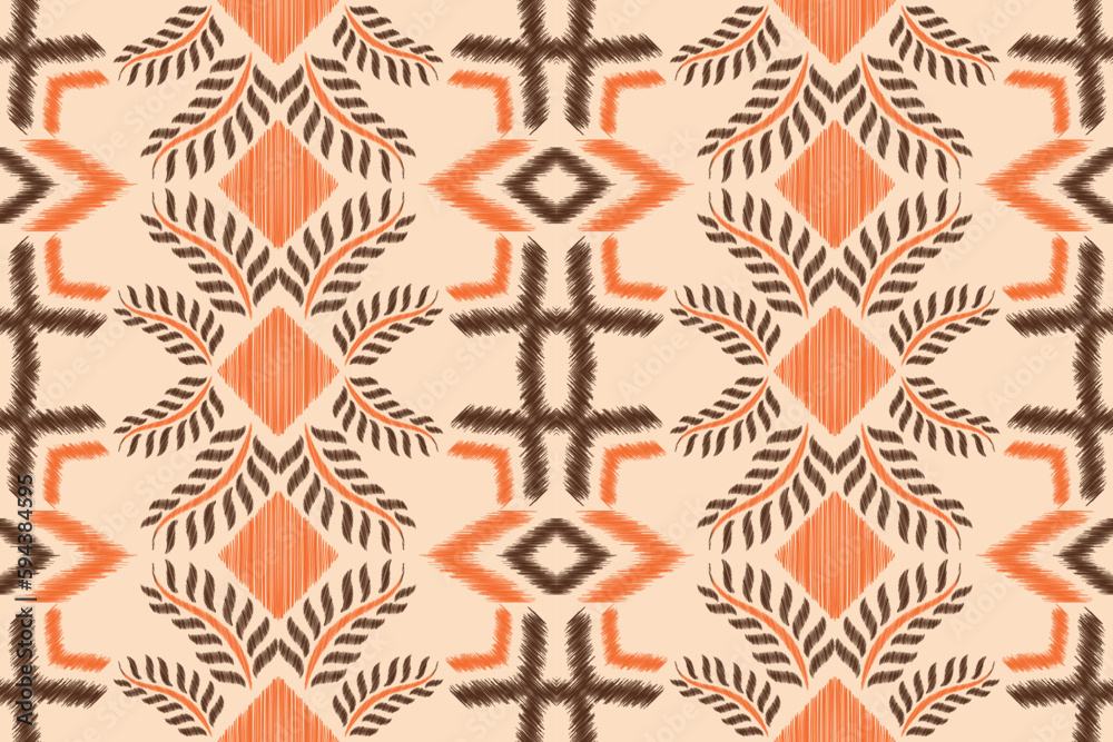 Ethnic Ikat fabric pattern geometric style.African Ikat embroidery Ethnic oriental pattern brown cream background. Abstract,vector,illustration.For texture,clothing,scraf,decoration,carpet.