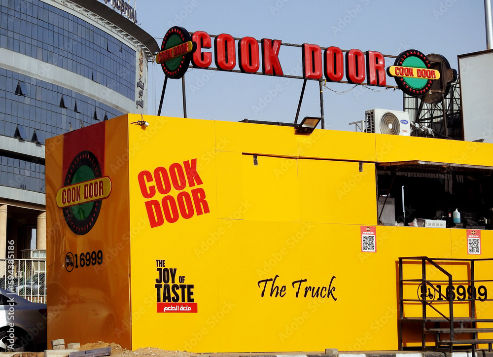 Cairo, Egypt, April 18 2023 Cook door street fast food truck, Cook