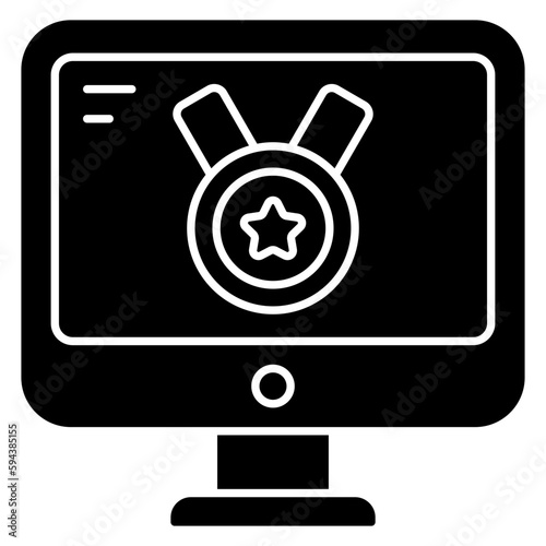 Medal inside monitor denoting concept of online reward 