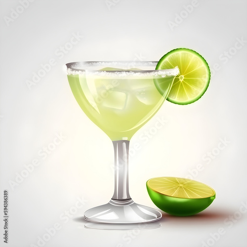 Refreshing classic Mexican margarita cocktail with salt and lime, generative AI.