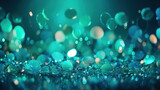 Turquoise bokeh blurred background. Turquoise festive background with glitter. Generative Ai