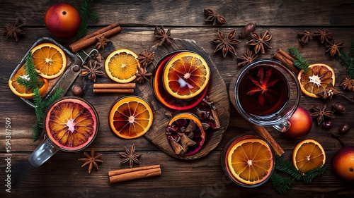 Mulled wine background a hot winter christmas drink. Generative Ai