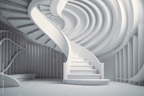 3d render, spiral stairs, steps, Hemisphere, abstract background. Generative AI