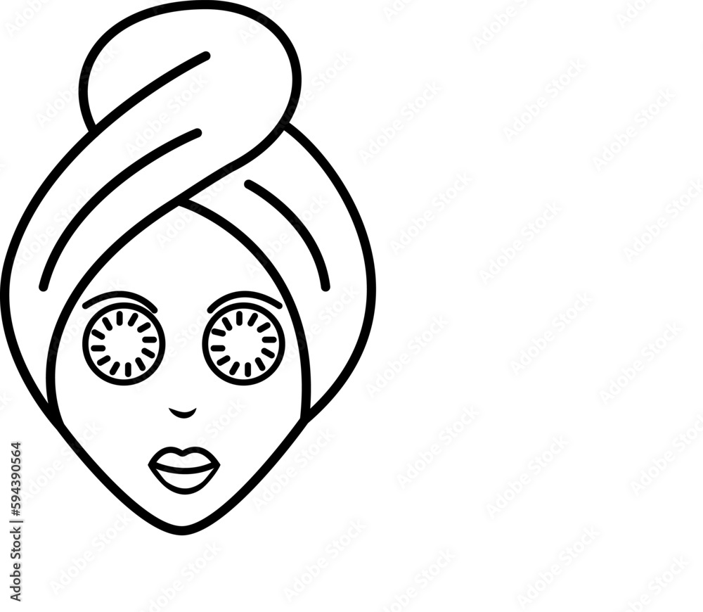 Obraz premium A badge with a female face and patches. Eye mask.Spa salon or home cosmetic rejuvenating procedure. Skin care. Get rid of wrinkles, puffiness, dark circles. Design element