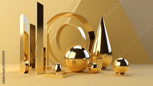 Simple gold aesthetic 3d abstract geometric figures
