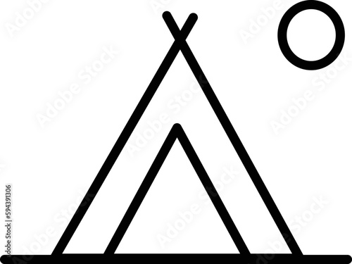 Tent, sun icon. Simple linear, contour vector elements of vacation icons for the user interface and UX interface, website or mobile application. The icon of the tent and the sun.