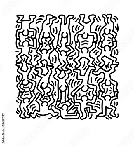 Photographie Doodles keith haring inspired pattern illustration with dancing people