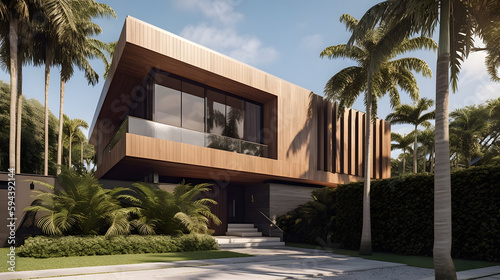 Ultra modern Architect designed luxury house with palm trees.