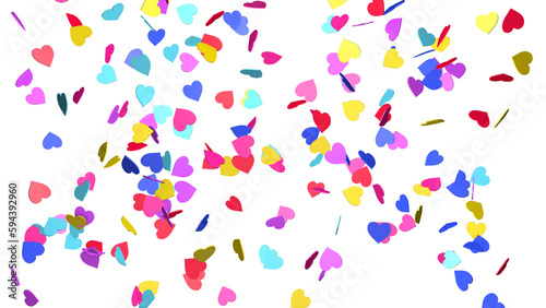 Colorful hearts on a transparent background. 3D rendering. for valentine's day and wedding. PNG Rain from hearts.	