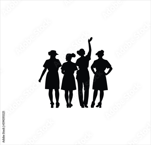 Four nurses silhouette vector art.