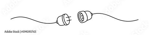 Electric plug and socket connection umplugged. Hand drawn doodle with thin line. Png clipart isolated on transparent background