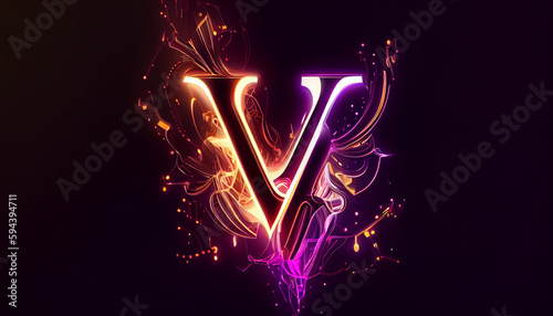 Beautiful abstract futuristic letter V logo Ai generated image photo