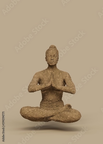 yogic woman made of earth lotus meditating