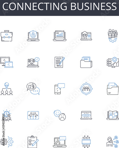Connecting business line icons collection. Nerking industry, Collaborating companies, Communicating firms, Partnering enterprises, Uniting corporations, Joining ventures, Merging businesses vector and