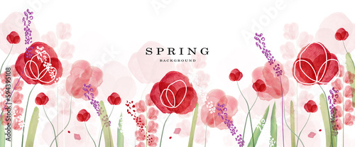  Background with beautiful hand drawn flowers and watercolor.