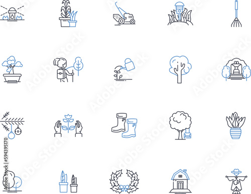 Botany line icons collection. Photosynthesis, Chloroplast, Stomata, Flower, Seed, Pollination, Germination vector and linear illustration. Root,Stem,Leaf outline signs set