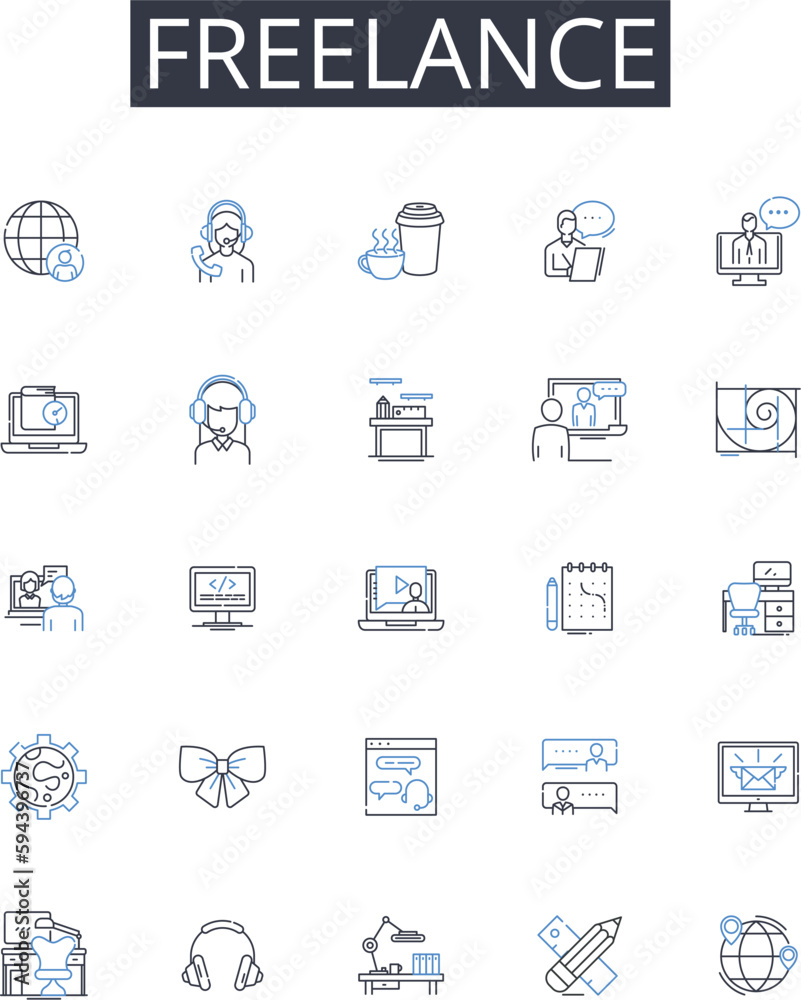 Freelance line icons collection. Independent contractor, Consultant, Self-employed, Soloist, Entrepreneur, Solopreneur, Creative professional vector and linear illustration. Self-starter,Digital nomad