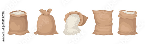 Burlap Sacks with Rice or Bulk Stock Vector Set