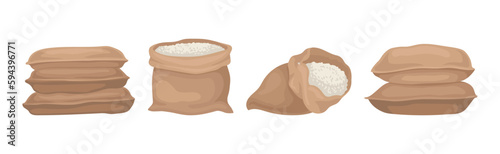 Burlap Sacks with Rice or Bulk Stock Vector Set