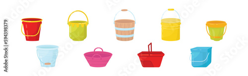 Different Buckets and Useful in Household Containers Vector Set